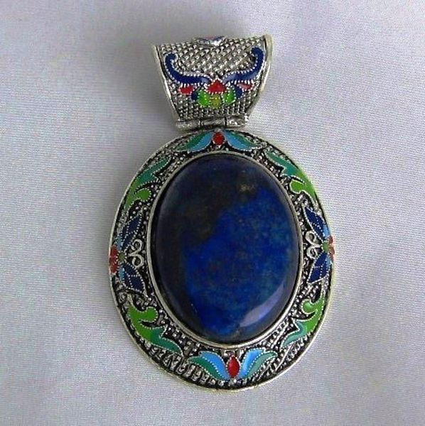 Imagen de COLGANTE ZAMAK OVALADO PIEDRA NATURAL LAPISLAZULI