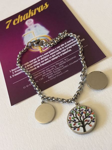 Imagen de PULSERA DE ACERO CON ARBOL DE LA VIDA 7 CHAKRAS ESMALTADO. 