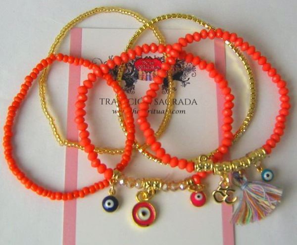 Imagen de PACK 5 UNIDS PULSERA OJO TURCO NARANJA 60 MMS APROX.