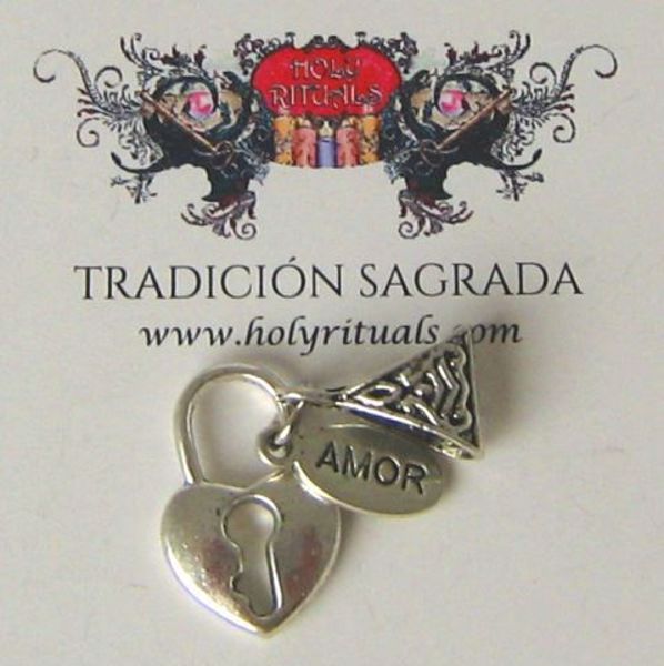 Imagen de TALISMAN COLGANTE CORAZON CANDADO PLATEADO