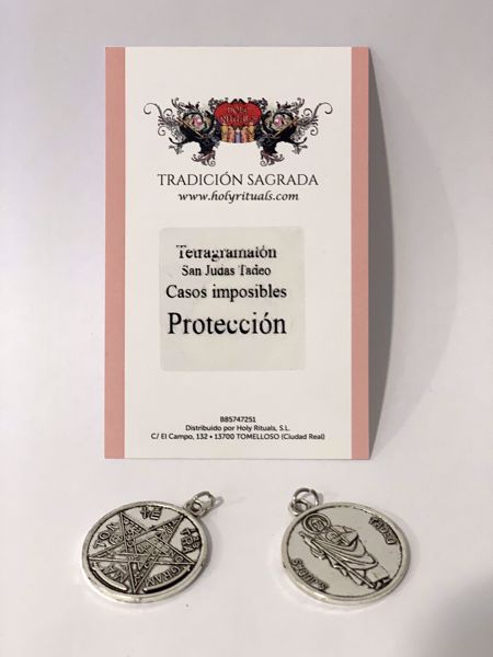 Imagen de Talismán zamak colgante San Judas tadeo y tetragramatón. Casos difíciles o imposibles. Dinero, economía. Protección.